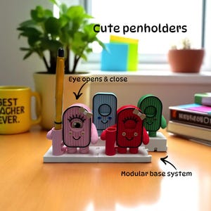 Scribble Squad pennenhouderset | Leuke modulaire bureauopberger | Leuk terug naar school-cadeau | Leraarcadeau | Kinderkamerdecoratie | 3D-geprint