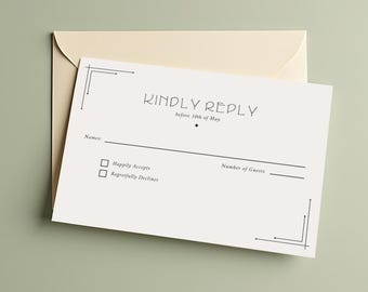 Minimalist Wedding RSVP Canva Template, Minimal RSVP Template 4 Colors Set, Elegant Wedding RSVP Template