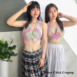 Crochet Butterfly Halter Top: 100% Cotton Adjustable Crop