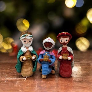 Handmade Crochet Three Wise Men Set | Nativity Kings for Christmas | Catholic Epiphany Gift | 7–8 inch Dolls