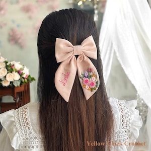 Personalized Custom Name Hair Bow, Hair Tie, Barrette or Clip, Embroidered Bow, Birthday, Bridesmaid Gift, Girls Baby Hair Bow, Bride Bow