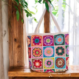 Granny square crochet bag, shoulder bag, Africa flower summer bag, Big tote bag, handmade bag, unique bag,Crochet shoulder bag,Birthday gift