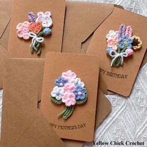 Handmade Greeting Card with Crochet Flower Bouquet, Birthday Card, Mother's Day Card, Thank You, Wedding, Memorials, Handmade Card