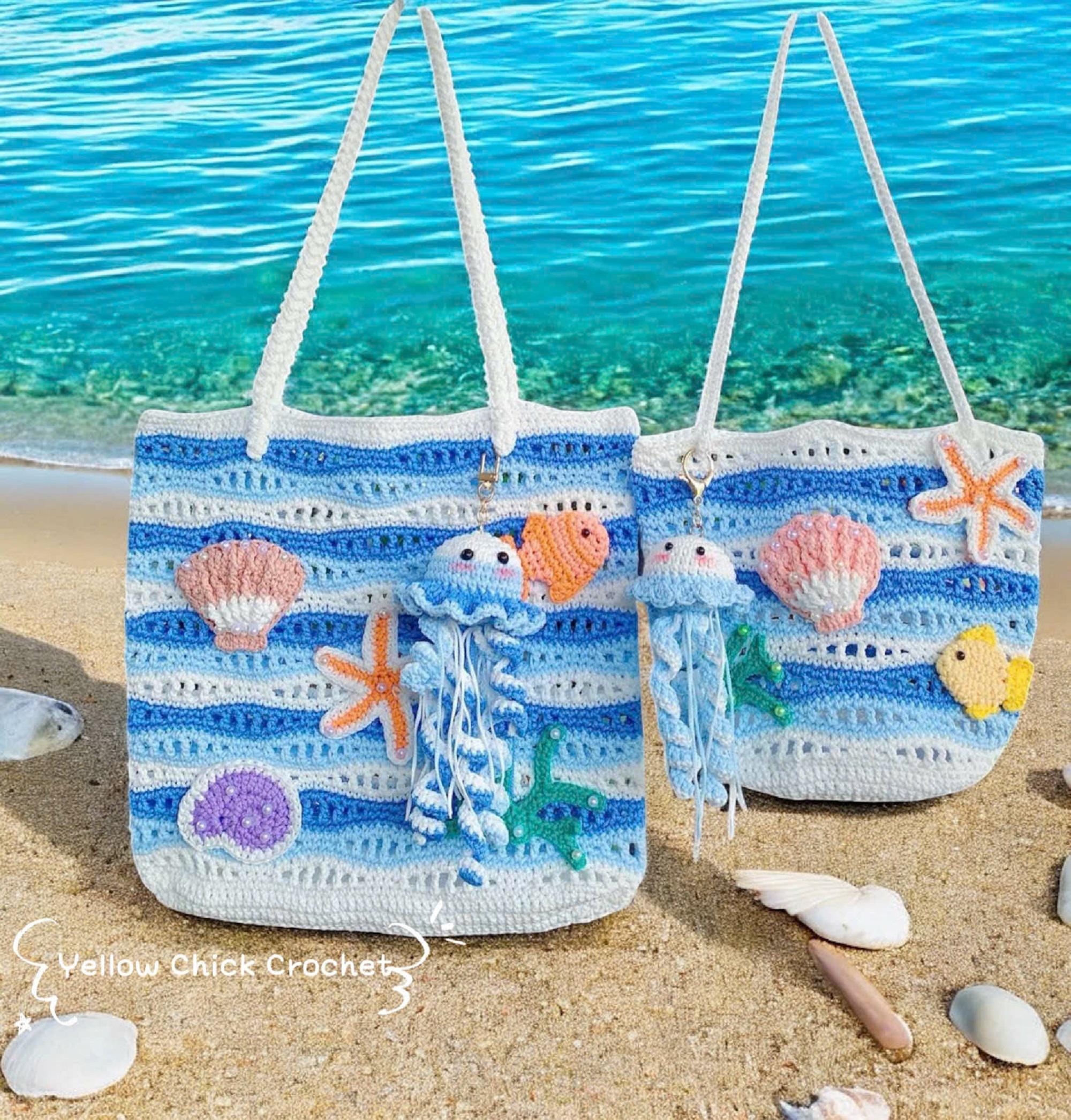 Crochet Shoulder Bag, Jellyfish & Starfish Bag, Net Bag, Summer