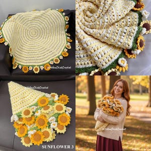 Gehäkelte Decke, handgemachte Sonnenblume Decke, Hochzeitsgeschenk, Geburtstagsgeschenk, Häkelblume Decke, Sonnenblume Decke, Baby Geschenk, Rose Decke Sunflower V3