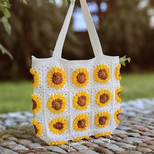 Sunflower bag, Handmade shoulder bag, tote bag, Crochet Granny square bag, yellow flower summer bag, Back to school Bag, Birthday Gift