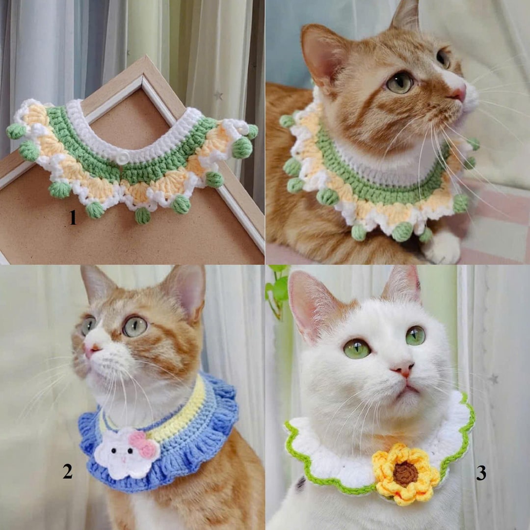 Buy 2 Get 1 Free - Handmade Crochet Cat Collar – Cute Ruffle Pet Neck ...