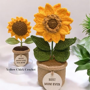 Mother&#39;s Day Gift, Crochet Sunflower Plant, Sunflower in Pot, Home Decor, Custom Flower Gift, Birthday Gift with Custom Tags, Gift for her