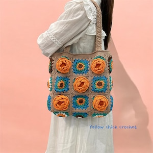 Crochet 3D Floral Bag: Handmade Polyester Shoulder Tote