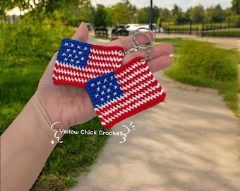 Buy 2 Get 1 Free - Crochet USA Flag Keychain – Handmade American Flag Bag Charm – 4th of July Gift – Patriotic Keyring–USA Pride Accessories