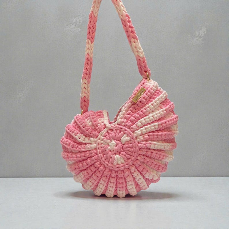 Handmade Crochet Seashell Bag, Custom Colors, Unique Clamshell Design, Short Long Strap Options, Travel, Beach, Dating Bag,Mother's Day Gift image 7