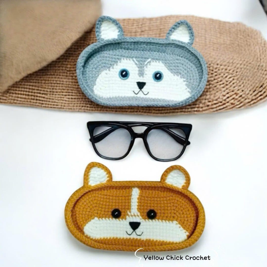 【リクエスト用】動物のメガネケース　小物入れ　編み物　ハンドメイド かぎ針編みの動物型メガネホルダー：手作りのコットン製メガネケース