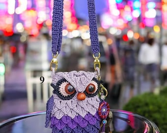 Gehäkelte Eule Tasche - Handgemachter Tier Geldbeutel oder Rucksack - 3 Größen, 10 Farben - Niedliches Eulen Geschenk für Sie, Kinder, Tierliebhaber, Einzigartiges Geschenk