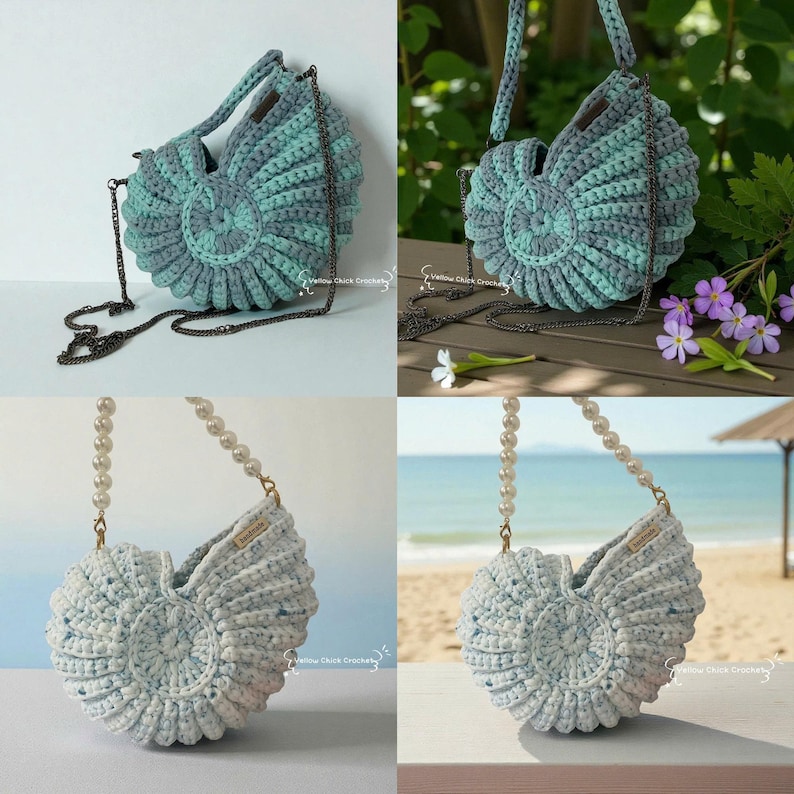 Handmade Crochet Seashell Bag, Custom Colors, Unique Clamshell Design, Short Long Strap Options, Travel, Beach, Dating Bag,Mother's Day Gift XL bag (multi-color)