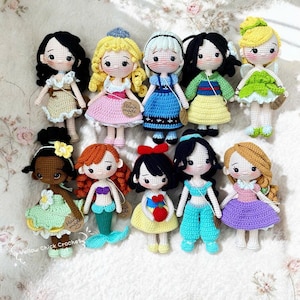 All Disney Princess Crochet Doll, Amigurumi Princess Dolls, Princess Gift Toy - Snow White, Elsa, Anna, Alice, Aurora, Ariel, Jasmine, Moana