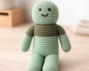 Green Man Crochet Doll 25cm – Handmade Amigurumi Plush Toy, Soft Comfort Friend for Kids, Unique Birthday Gift, Easter Gift,Cute Green Buddy