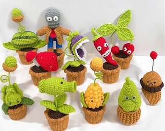 Handmade Plants vs. Zombies häkeln Topf,Handgestrickte Pflanzen/Zombie In einem Topf,Schreibtisch/Haus/Zimmer/Tisch/Büro Dekor,Geburtstagsgeschenke,Gaming Dekor