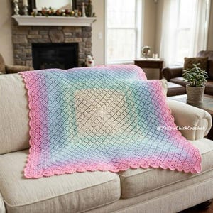 Rainbow Crochet Throw Blanket, Soft Mohair Blanket for Sofa Living Room Bed Decor, Pastel Variegated Gradient Afghan, Cozy Travel Gift