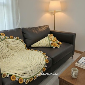 Gehäkelte Decke, handgemachte Sonnenblume Decke, Hochzeitsgeschenk, Geburtstagsgeschenk, Häkelblume Decke, Sonnenblume Decke, Baby Geschenk, Rose Decke Bild 6