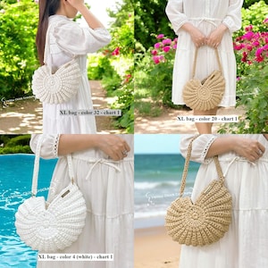 Handmade Crochet Seashell Bag, Custom Colors, Unique Clamshell Design, Short Long Strap Options, Travel, Beach, Dating Bag,Mother's Day Gift XL bag (1 color)