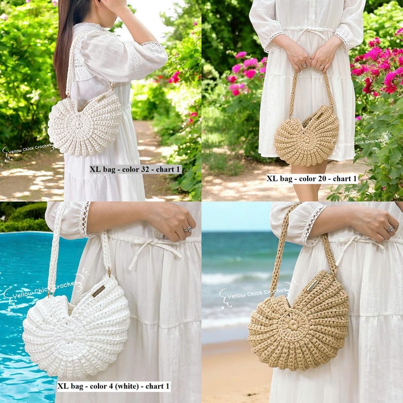 Handmade Crochet Seashell Bag, Custom Colors, Unique Clamshell Design, Short Long Strap Options, Travel, Beach, Dating Bag,Mother's Day Gift XL bag (1 color)