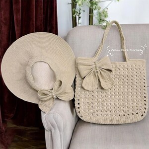 Crochet Granny Square Tote Bag with Bow, Tote Bag, Set Bag and Hat, Supermarket bag, Summer accessories, Mother's Day Gift, Easter gift