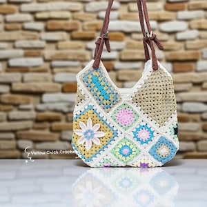 Crochet Granny Square Tote Bag: Handmade Boho Shoulder Bag