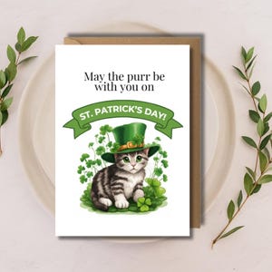Que le ronronnement soit avec vous le jour de la Saint-Patrick, carte de Saint-Patrick sur le thème d'un chien mignon, carte de voeux pour la Saint-Patrick, carte-cadeau Shamrock