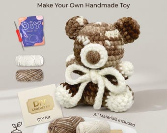 DIY Crochet Bear Kit for Beginners | Amigurumi Teddy Craft Set with Yarn & Tools | Cute Handmade Crochet Starter Kit for Adults and Kids