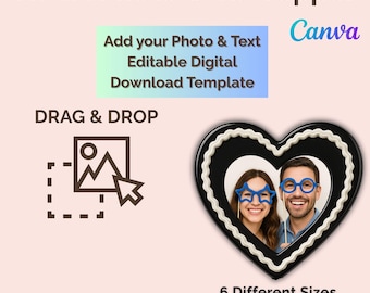 Heart Photo Topper PDF Template – 6″ to 11″ Sizes – Instant Download, Custom Heart Cake Topper, Diy Decorations Party, Cake Topper Printable