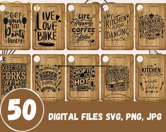 Bundle 50 Designs Kitchen Tray Svg | Cutting Board Svg | Plate svg | tray laser file board | funny cutting board | Kitchen Quotes svg