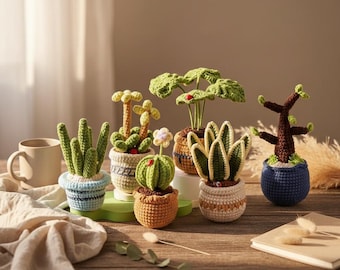 Crochet Plant Kit for Beginners | DIY Succulent Garden Set | Amigurumi Potted Plants Craft Box | Complete Crochet Starter Gift