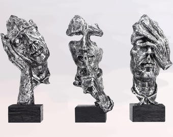 Thinker Statue 3 Pcs , Resin Sculptures , Modern Decor , Creative Room Home, Office Study , desk decor figurine , desk statue , Hand Statues