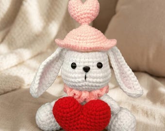 Heart Bunny Crochet Kit for Beginners | DIY Amigurumi Rabbit with Heart | Cute Plush Yarn Craft Set, Easy Crochet Gift for Adults & Kids