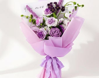 Crochet Flower Bouquet Kit for Beginners | DIY Yarn + Hook + Tools | Crochet Rose Craft Set with Instructions | Handmade Gift & Decor Kit