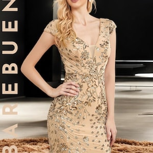 Embroidered Evening Gown For Women, Elegant V-Neck Long Dress With Sequins, Formal Outfit For Wedding Guest, Prom Or Gift Idea