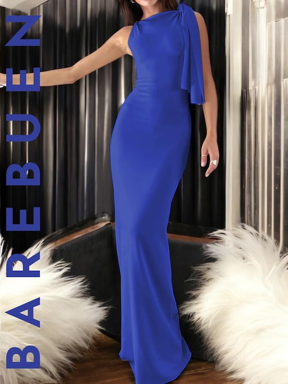 Vestido largo de un solo hombro, elegante vestido de noche