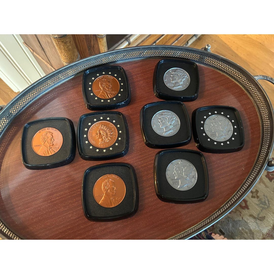 Vintage Coin Drink Coasters Set of 8, Penny & Mercury Dime Barware - Etsy