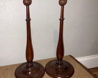 Antique Mahogany Candlesticks w/ Thistle Design From England
