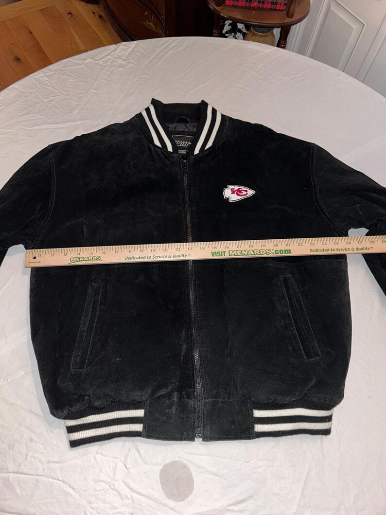 Vintage Kansas City Chiefs Suede Leather Varsity Jacket L Black NFL Sports EII image 7