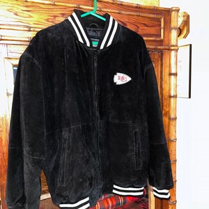 Vintage Kansas City Chiefs Suede Leather Varsity Jacket L Black NFL Sports EII image 1