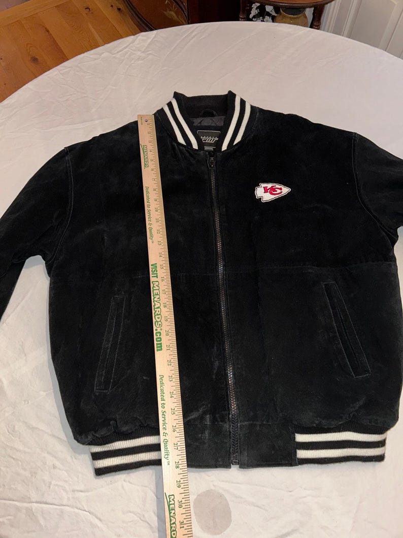 Vintage Kansas City Chiefs Suede Leather Varsity Jacket L Black NFL Sports EII image 8