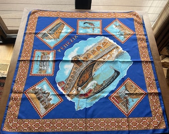 Vintage Venice Italy Souvenir Silk Scarf Blue Gondola Bridge of Sighs Italian