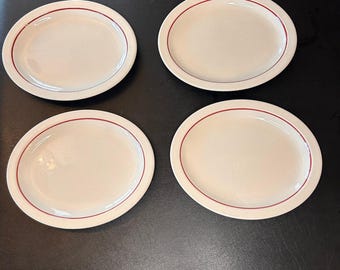 Vintage Homer Laughlin Red Stripe Restaurant-ware Oval Plate, Set of 4