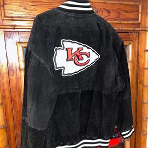 Vintage Kansas City Chiefs Suede Leather Varsity Jacket L Black NFL Sports EII image 2