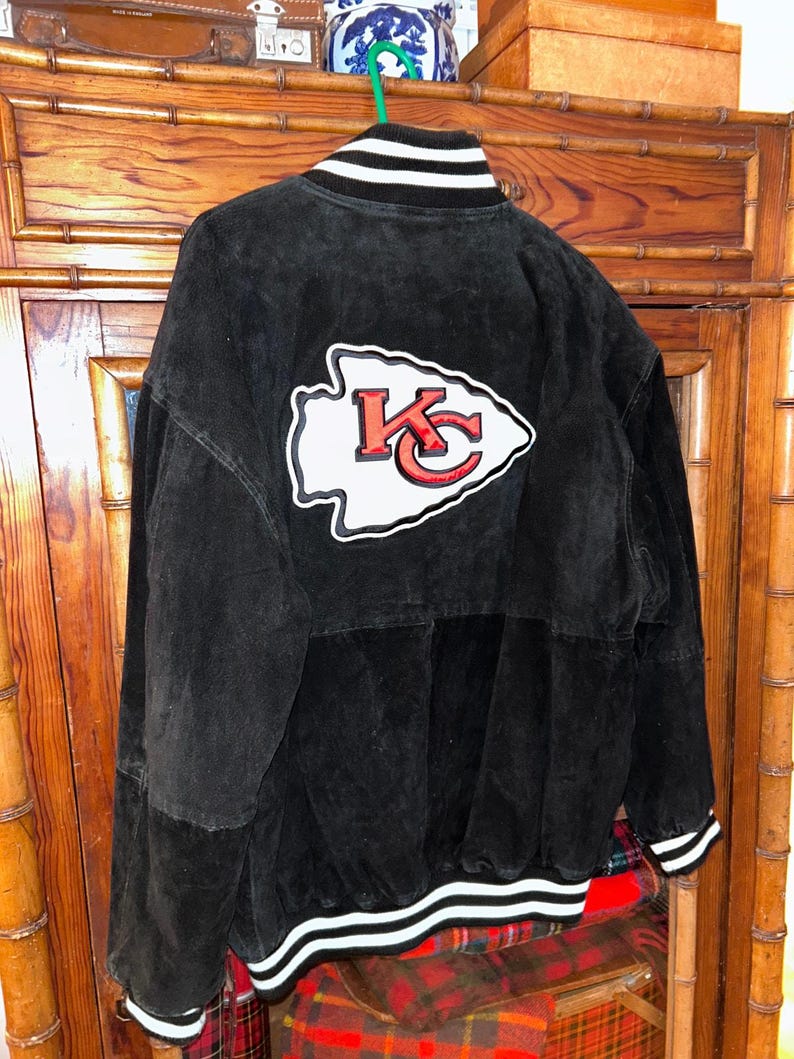 Vintage Kansas City Chiefs Suede Leather Varsity Jacket L Black NFL Sports EII image 2