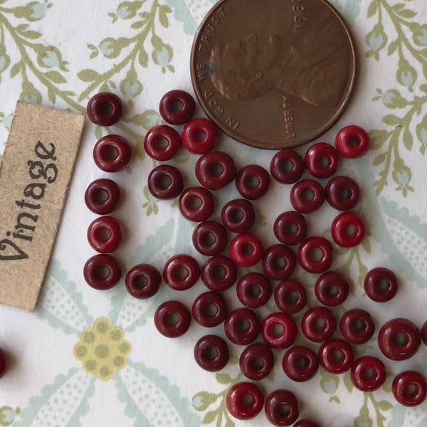 4mm Beads, Vintage Glass Beads, Bulk Beads, Cherry Red Beads, Garnet Beads, Spacer Beads, Handmade Beads, Tiny Small NOS Victorian #118