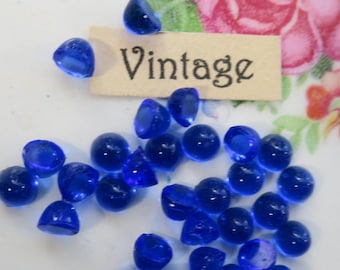 4mm Vintage Cabochons Cobalt Tiny Flat Back Stones Blue Antique NOS Dome Top Jewelry Supplies 12 Stones