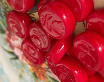 Flower Beads, Czech beads, Vintage Glass beads, Red beads, Disc Beads, Minimalist, vintagerosefindings, Coin Beads, 12x4mm