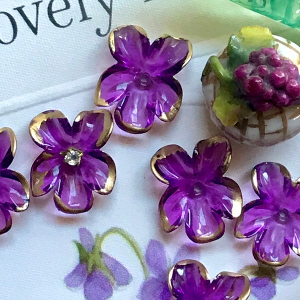Pansy flower beads, Ultra purple, 6pcs, vintage